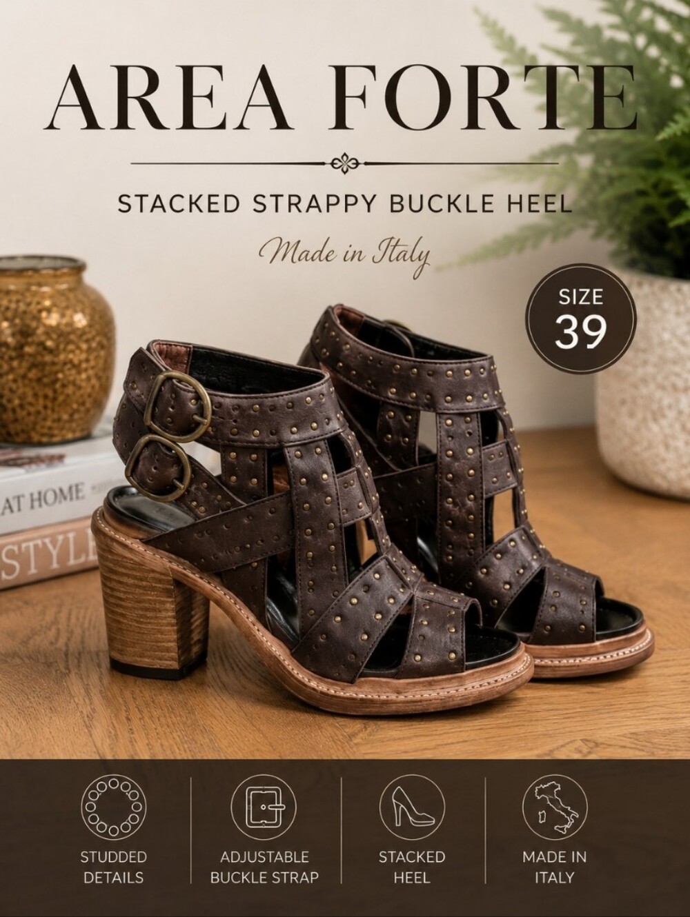 AREA FORTE  Stacked Strappy Buckle Heel 39